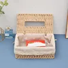 Grass Woven Tissue Box Drawstring Box Living Room Napkin Box Creative Fabric Extraction Solid Wood Tissue Storage Box 1