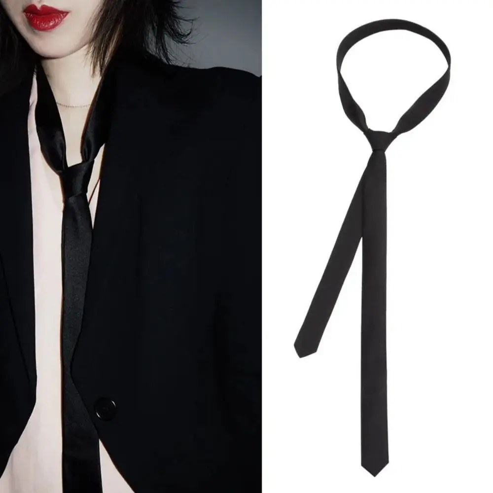 

Fashion Satin Super Slim Tie New Women Man 3cm Elegant Black Neck Tie Solid Color Slim Smooth Skinny Narrow Necktie