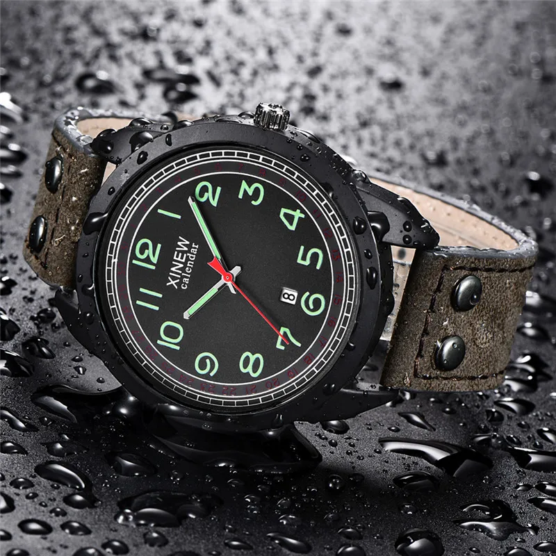 Men Original XINEW Brand Cheap Watches Erkek Barato Saat Fashion Leather Band Army Sports Date Quartz Watch Reloj Hombre 2024