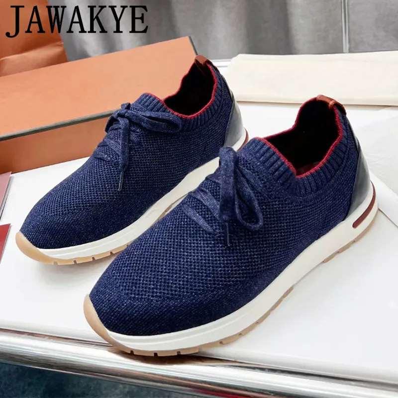 

Light Weight Knitted Sock Sneakers Lace Up Casual Flat Shoes Lazy Slip-on Woven Stretch Penny Loafers Men Tennis Shoes