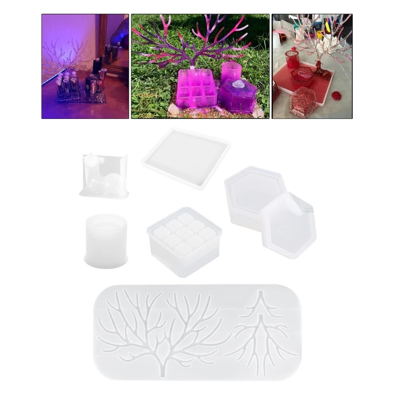 

Q0KE 1 Set Crystal Epoxy Resin Molds Deer Makeup Jewelry Display Tray Silicone Mould 9-Slot Lipstick Pen Holder Mold