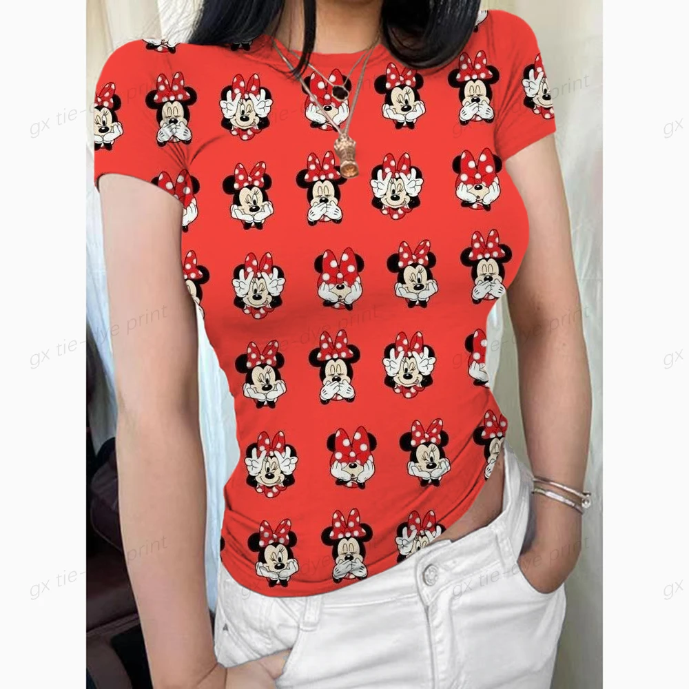 

Y2K Short Sleeve T-shirt Women Sexy Disney Minnie Mickey Print Korean Fashion Tee Shirt Femme Slim Tshirt Woman Summer Clothes
