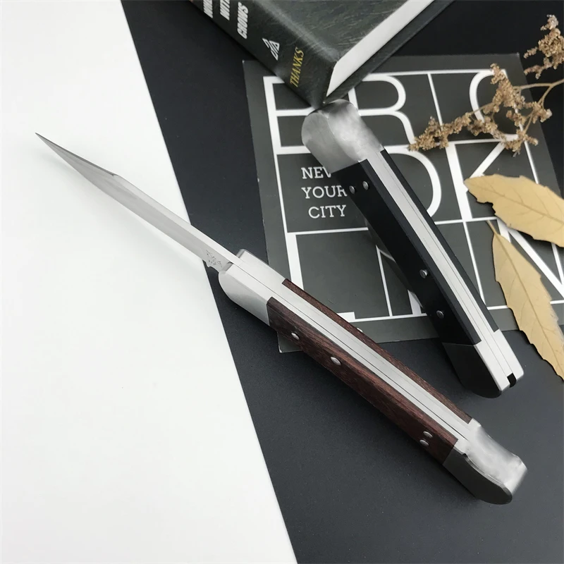 BK110 Black G10 Handle and Brown Sandwood Handle Outdoor Hunting Survival EDC Folding Knife Tool Leather Sheath 4