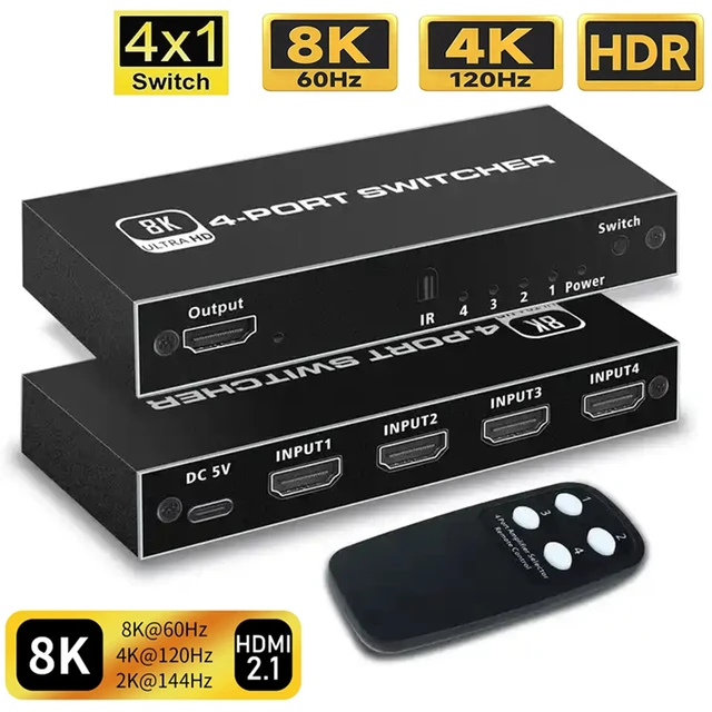 8k 3 Port Hdmi Switch 3 In 1 Out 4k@120hz 8k@60hz Hdmi 2.1 Hdmi Switcher  3x1 Splitter Hdr Uhd Vrr For Ps5 Xbox Series X 8k Tv, Switch Hdmi, 8k Hdmi,  Video