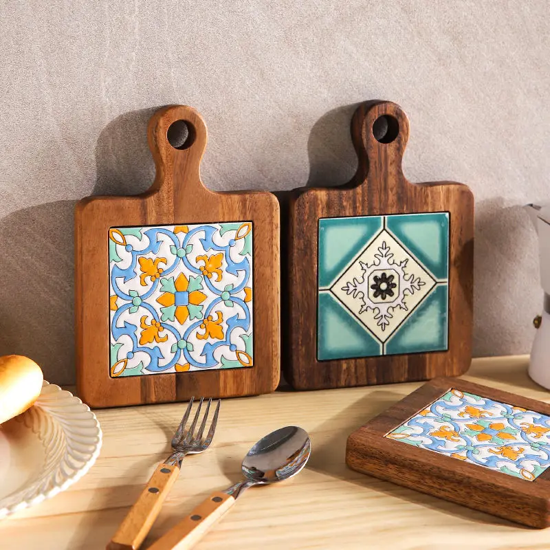 

WSHYUFEI Japanese Style Solid Wood Tile Insulation Pot Pad Home Creative Placemat High Temperature and Anti-scalding Table Mat