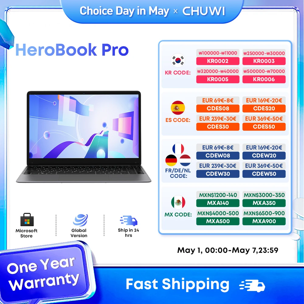 CHUWI HeroBook Pro/Plus Laptop 8GB RAM 256GB SSD Intel Celeron N4020 Dual Core Laptops IPS Screen Windows 11 NoteBook Computer