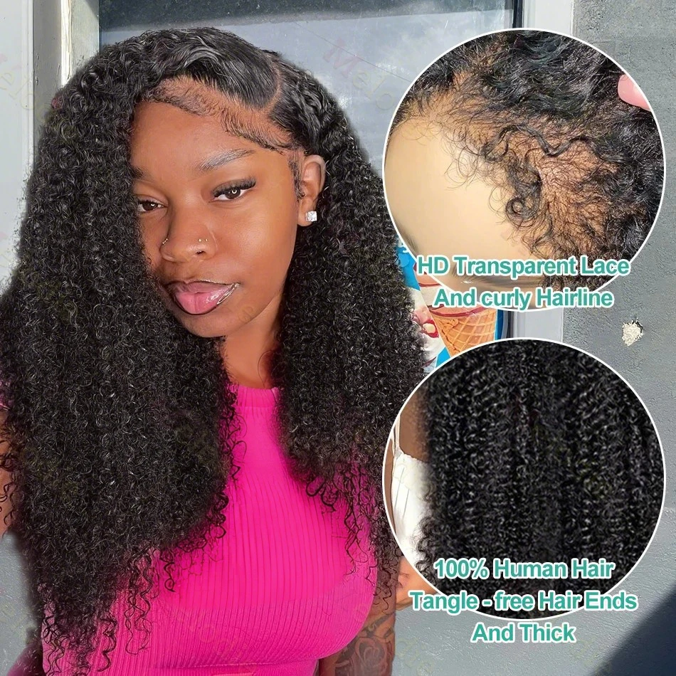 MELODIE 200% Density 13x4 Afro Kinky Curly Human Hair Wig Remy Hair 13x6 HD Transparent Lace Frontal Wig Curly Lace Front Wigs 3