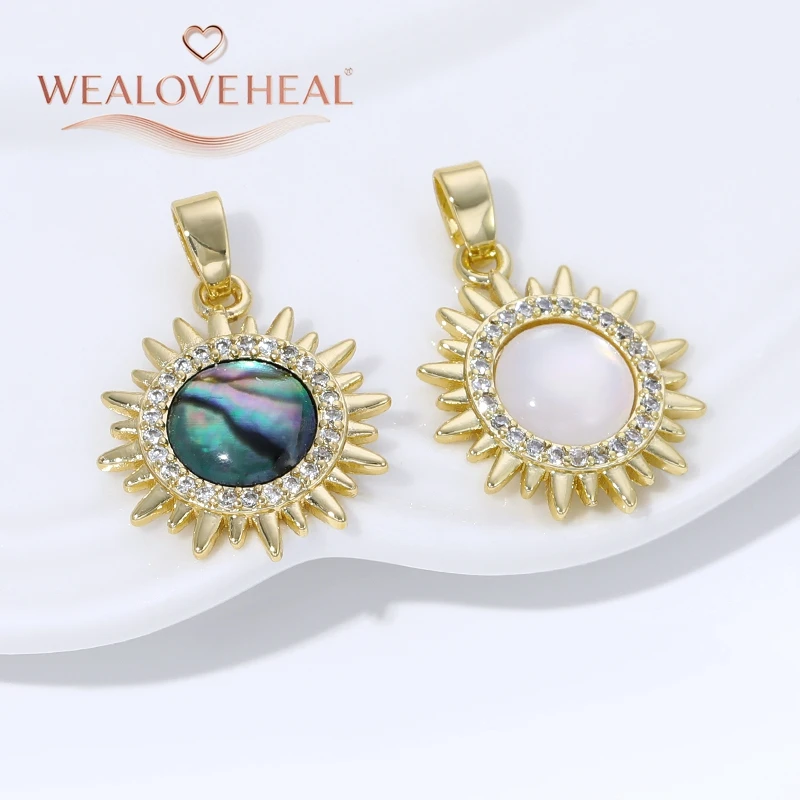 Modischer 18K Vergoldeter Messing-Sonnenanhänger mit Muschel, Zirkon-Besetzter Sonnen-Charm für DIY Handgemachte Halsketten-Schmuckherstellung