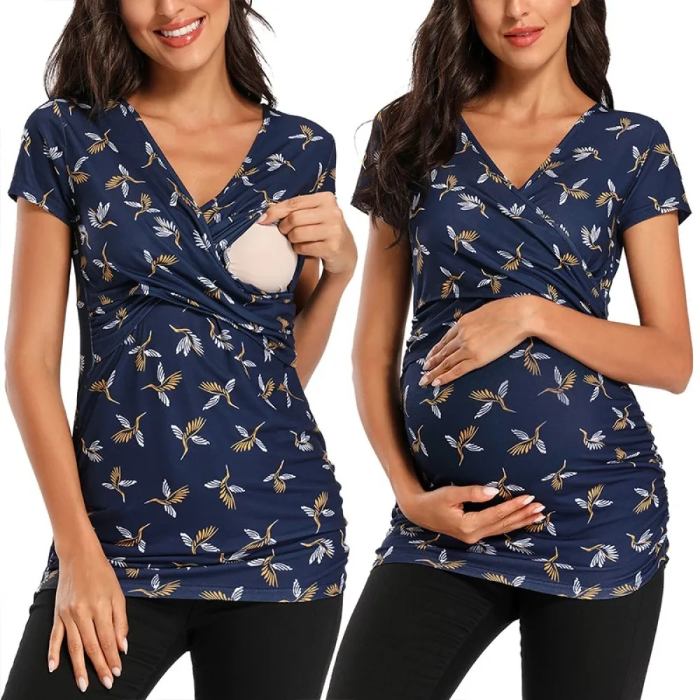 stylish maternity clothes Womens Maternity Clothes Breastfeeding Clothing Short Sleeve Pregnant Clothes Pleated Side Open Pregnancy T-Shirt  Top comfy maternity clothes