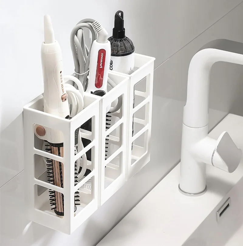 

Curling Iron Organizer Bathroom Wall-mounted Hair Straightener Holder Perforation-free Hair Tools Makeup Organizer Box