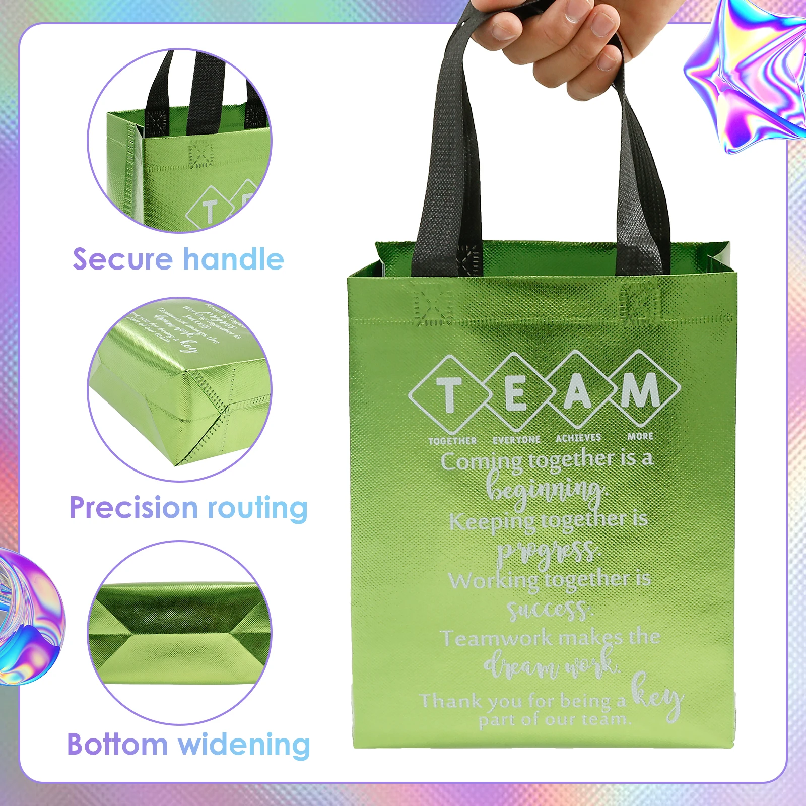 30/60Pcs Team Appreciation Present Bag Nonwoven Waterproof Gift Bag with Handles 10 Colors Gift Packaging Handbags for Festivals