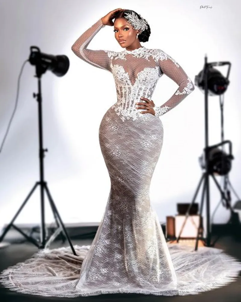 Long Sleeve Mermaid Wedding Dresses Full Applique abito da sposa Vintage  Lace-up Corset African Aso Ebi Bridal Dress gown - AliExpress 320