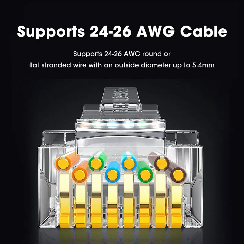 Zoerax Cat5e Cat6 Conector Rj45 Modular Plug Conectores de Rede 50µ Banhado a Ouro 1.1 mm Buraco Final para o Cabo Ethernet - Imagem 4