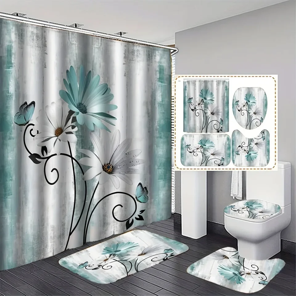 Rideau De Douche Boho 180X200 Cm, Style Boho Abstrait Moderne Carpe Koi Noire Feuilles D'Or