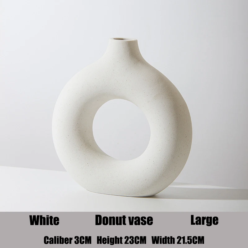 Nordic Circular Hollow Ceramic Vase Donuts Flower Pot Home Decoration Accessories Office Desktop Living Room Interior Decor Gift 6