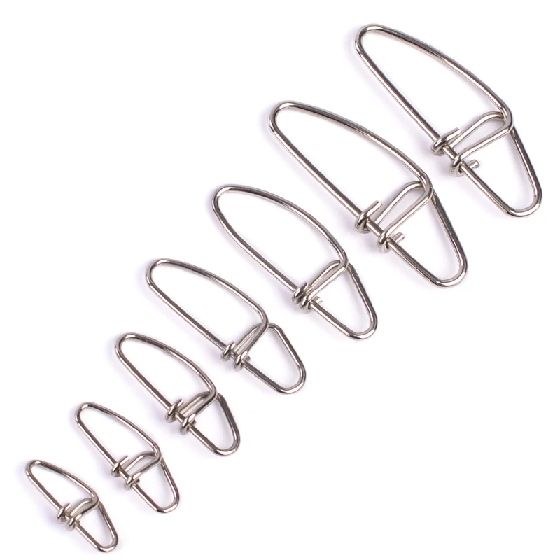 100pcs Stainless Steel Fishing Connector Fast Clip Three Locks Snap Swivel Solid Rings Safety Snaps Fishing Hook Tool Snap 20pcs enganche rapido fast fishing snaps enchufe rapido safety lead snap fishing accessories connector fast hook