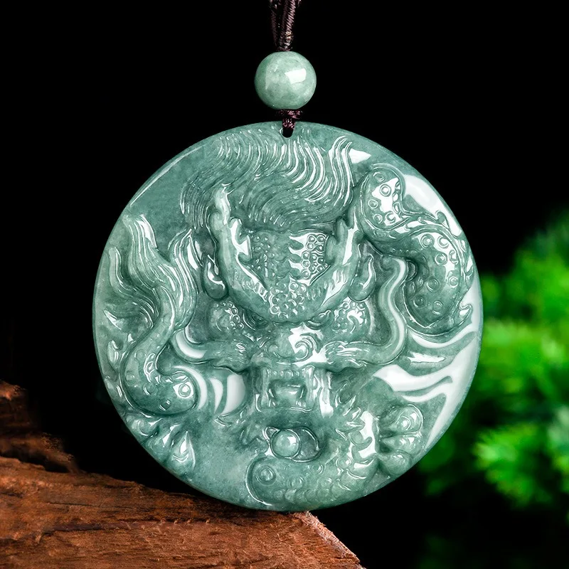 

Natural Burmese Emerald Zodiac Dragon Jade Pendant Necklace Fashion Charm Jewelry Accessories Carved Amulet Gifts for Men Luxury