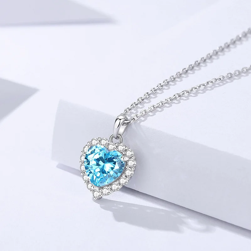 European Heart of the Ocean AAA CZ S925 Sterling Silver Necklace Chain Pendant For Women Birthday Party Gift Jewelry