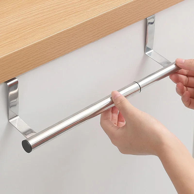 Hanging Cupboard Door Towel Rack Free Perforated Rack Door Back Towel Bar Stainless Steel Kitchen Cabinet