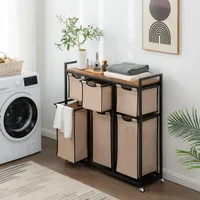 Suntage Laundry Basket Organizer, Hampers for 6 Compartments, Hamper with 6 Sliding Sorter Bags, 2