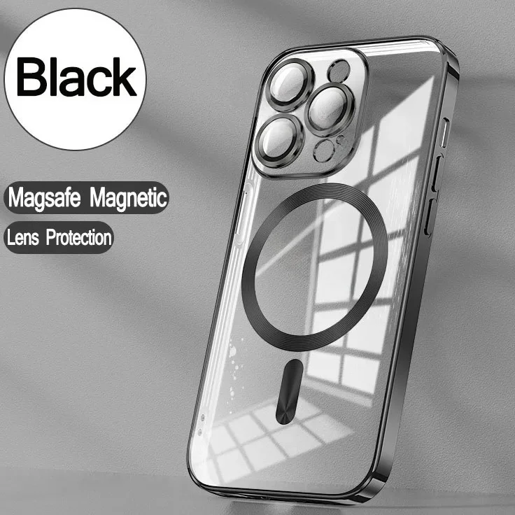 Desert Gold Wireless Charging Clear Case with Magnetic Electroplate Bumper Cover