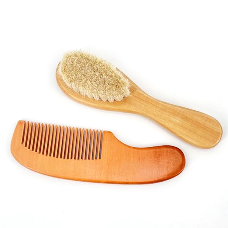 Hair Comb Brush Pure Natural Wool Baby Wooden Brush Comb Hairbrush Newborn Infant Head Massager
