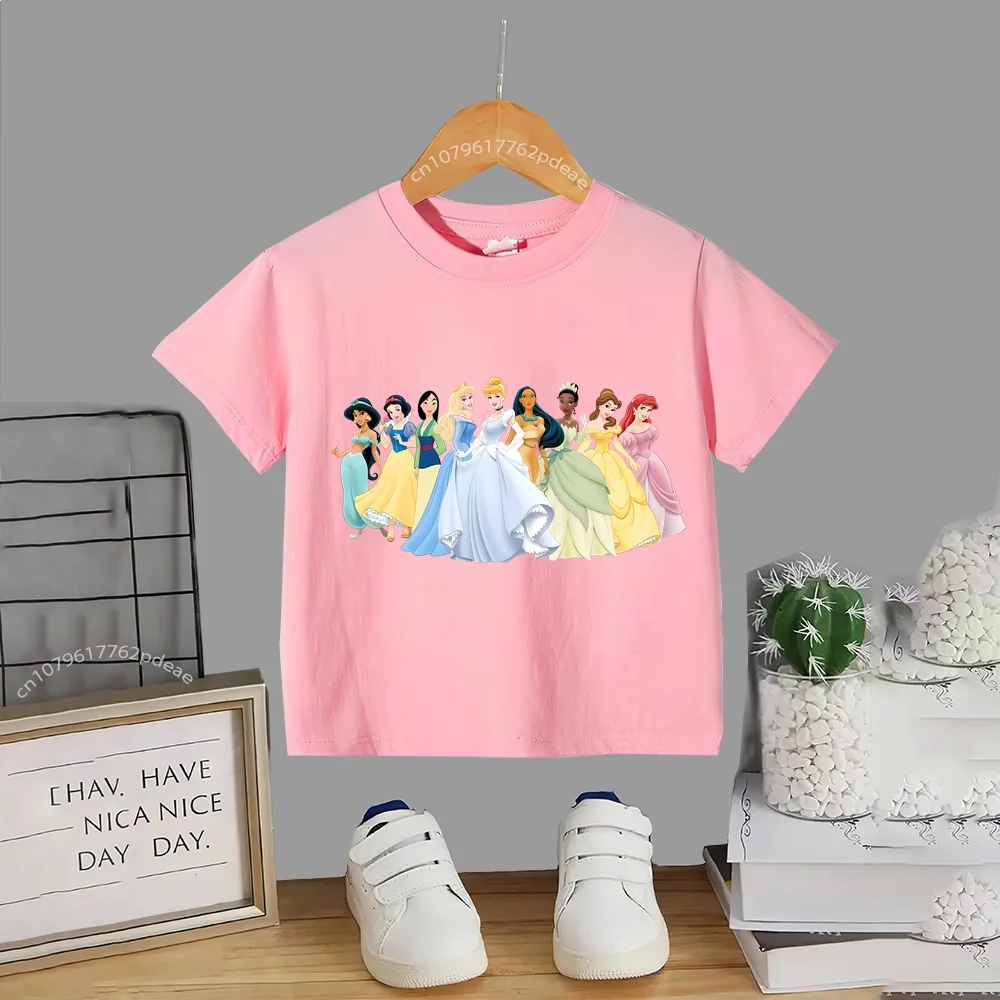 Disney Teen Summer Clothing 100% Cotton T-shirt Beautiful Barbie Princess Kids Short Sleeve Top Cotton T-shirt Boys Girls Comfor 6