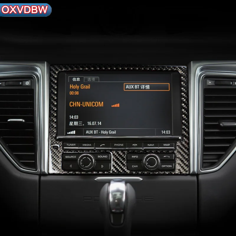 

For porsche macan accessories Carbon Fiber Car Interior Navigation Control Panel Frame Cover Trim Car stickers Styling 2014-2018