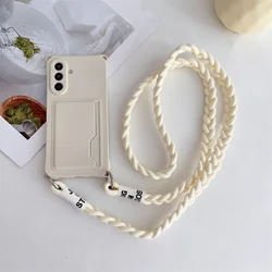 Braided Crossbody Lanyard Case with Card Holder and Long Strap - Soft and Stylish Cover - Galaxy A16 4G (White)
