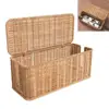 Storage Basket Handwoven Rattan Cable Management Box with 2 Slots for Power Cords Capacity Organizer Basket for Hidden Wires 5