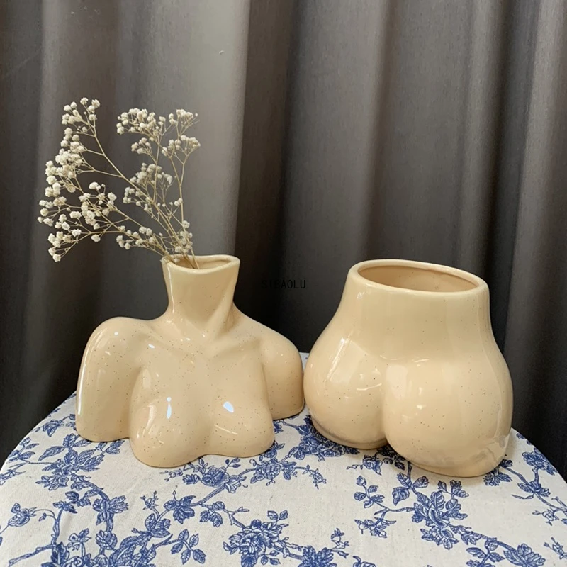 

Nordic Human Body Bust Ceramic Vase Decoration Living Room Dried Flower Flower Arrangement Accessories Modern Home Vase