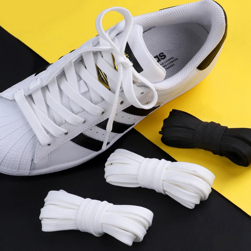 1Pair Classic Shoelaces Flat Black White Double Fabric Non-slip Polyester Laces Casual Sport Shoestrings 100/120/140CM shoe laces shoe accessories