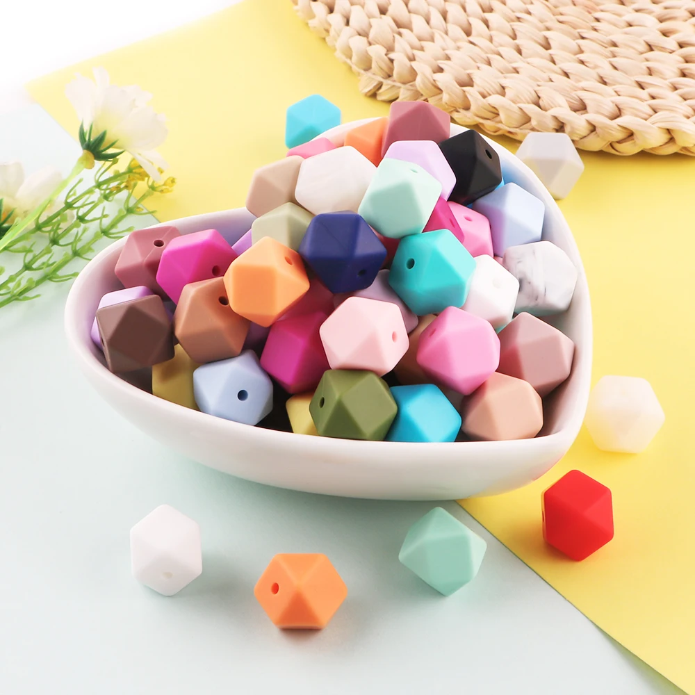 Silicon Beads 10Pcs 14mm Hexagon For Jewelry Making DIY Necklace Bracelets Keychain Handmade Accessories