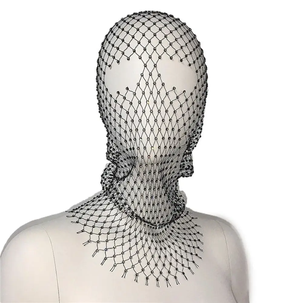 

Snood Net Zircon Wedding Bride Mask Headpiece Cover Crystal Head Mask Fishnet Headhood Diamond Headwrap Rhinestone Mesh Veil