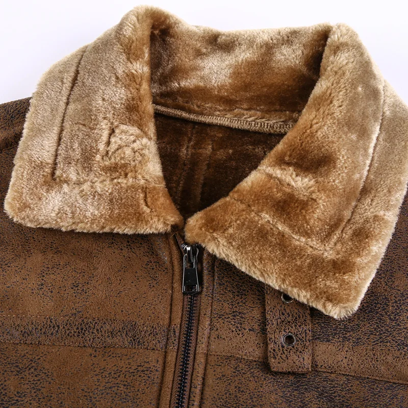 2023 New Winter Men Fleece-Lined Warm Leather Coat Suede Large Size Loose Fashion Large Size Outwear Casual Versatile Outerwear