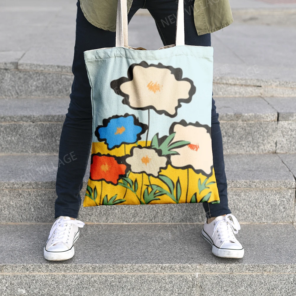 Canvas shoulder bag organization storage Handbags cosmetics travel Women's bag Shopping Fabric pouch nordic boho grocerie 4