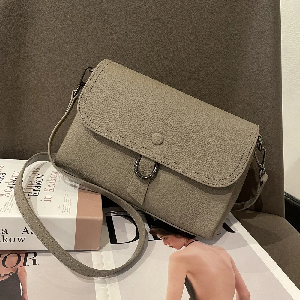 Real Cow Leather Small Square Bag Women's Solid Handbag Versatile Top Layer Cowhide Multi Compartment Single Shoulder Bag