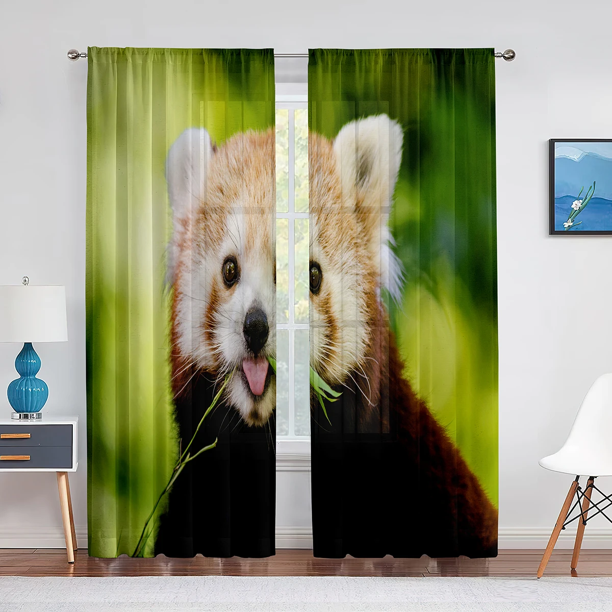 

Red Panda Sheer Voile Curtain for Living Room Bedroom Kitchen Hotel Decor Cute Animal Chiffon Treatment Window Tulle Curtains