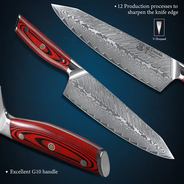 F.YOUNG 8.2 "Coltelli da chef professionali Coltello da cucina in acciaio di Damasco Carne affilata Verdura Mannaia per carne in stile giapponese Coltello Gyuto 4