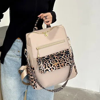 Zaini leopardati multifunzione alla moda per donna Zaino con nappe di lusso di alta qualità Borsa da viaggio leggera in nylon per pendolari