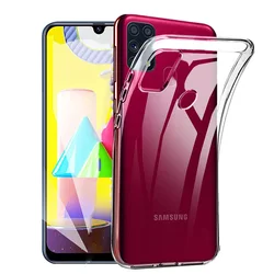 Transparent Clear TPU Bumper Phone Case with Transparent Back Cover for Galaxy M21S (Transparent)