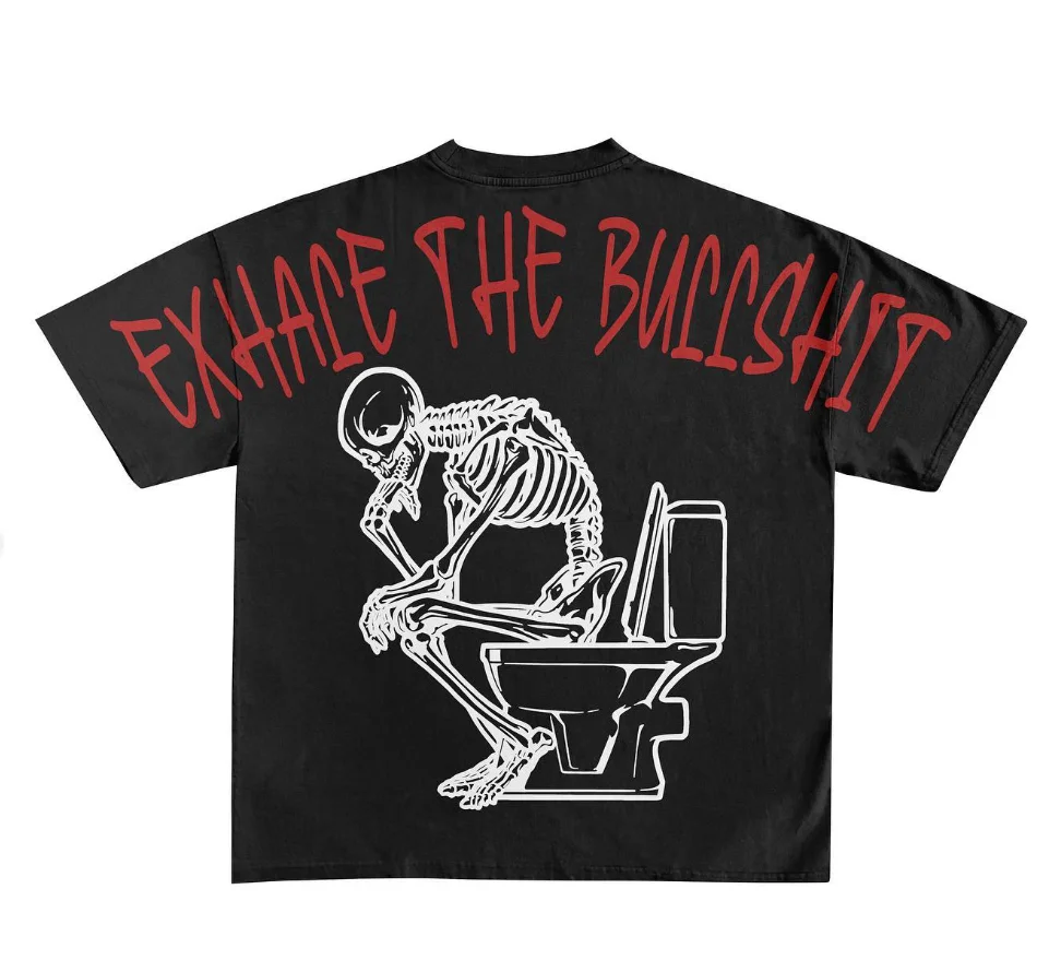 

Harajuku dark wind oversized skull print new street pure cotton street couple outfit loose casual trend short-sleeved T-shirt