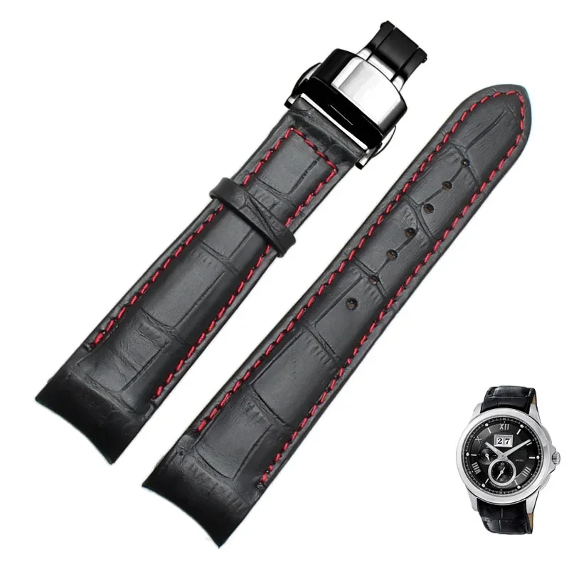Luxurious Genuine Leather Watch Strap with Curved End - Multiple Sizes Available
