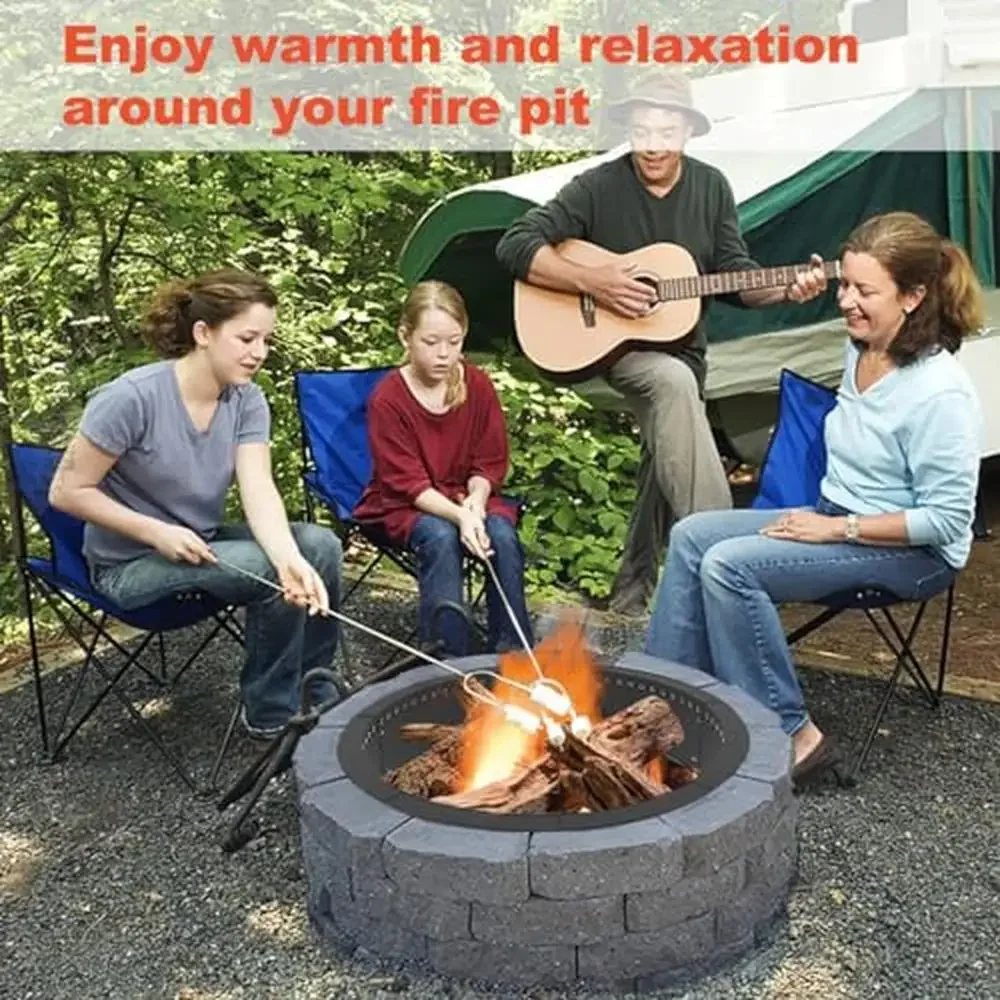 Outdoor Fire Pit Ring Liner 35-Inch Heavy Duty Steel Insert DIY Bonfire Pit Ventilation Holes Large Size Easy Assembly Safe