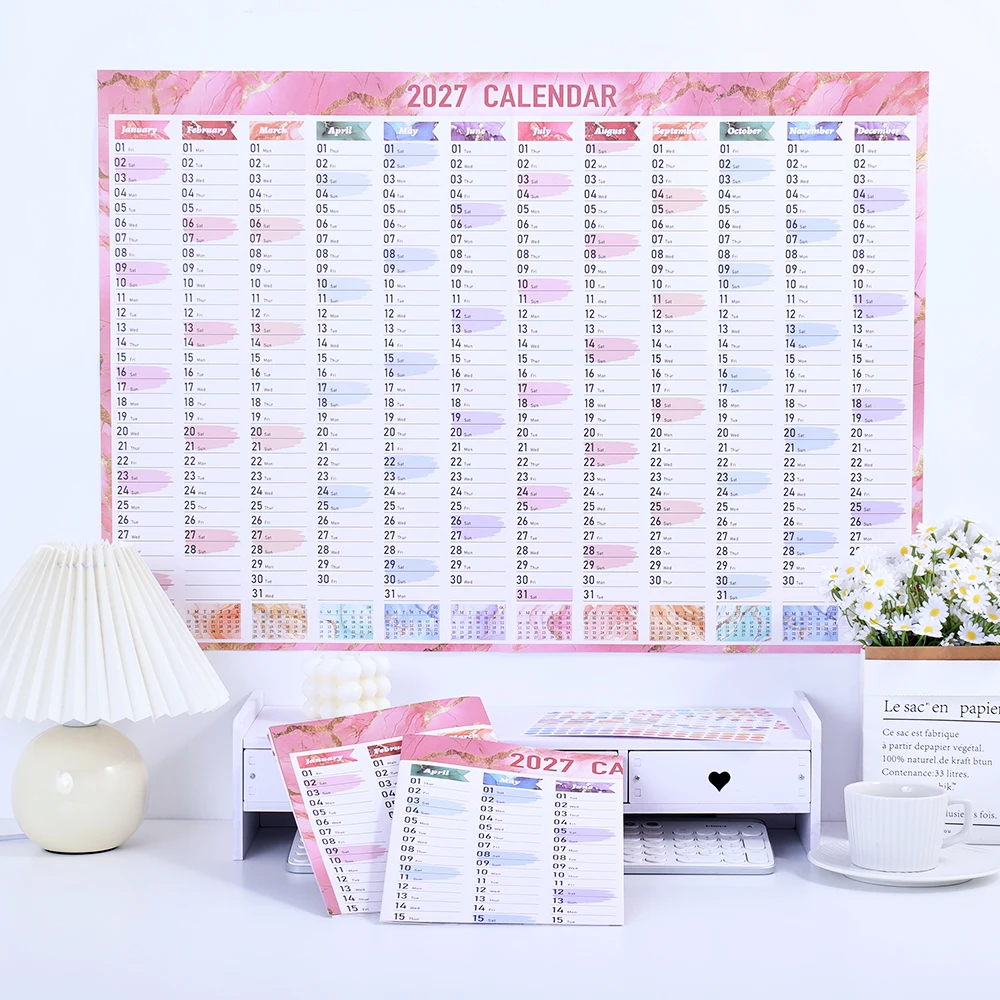 Vibrant 2027 Wall Calendar with Stickers & Memo Sections