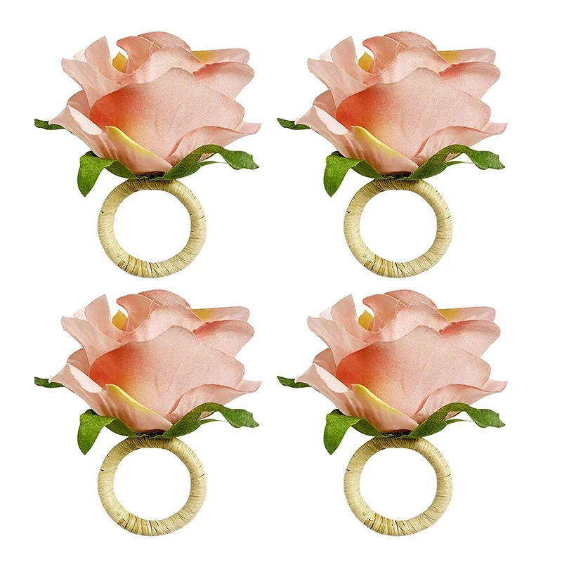 

4Pcs Rose Flower Napkin Rings, Crafts Vine Design Napkin Holder Rings Table Decorations for Wedding, Valentine's,Banquet