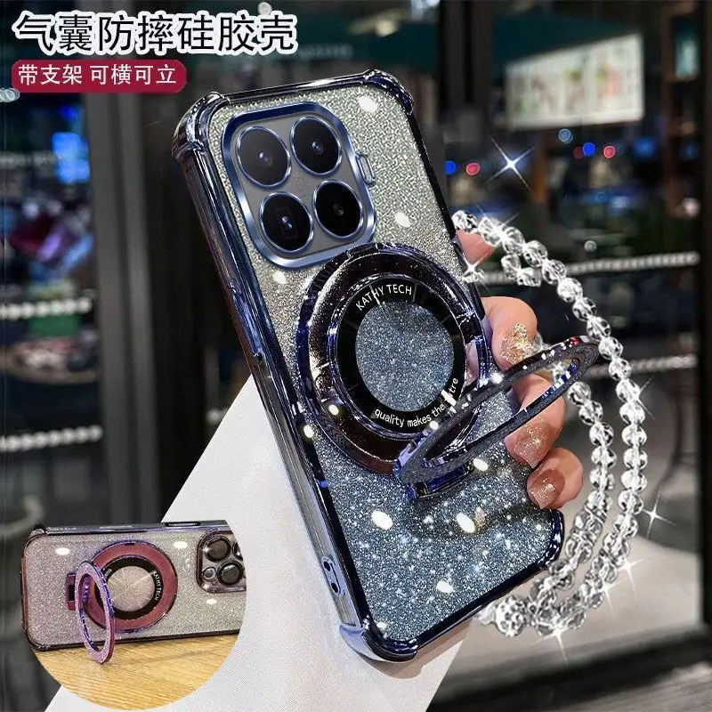 Gradient Glitter Lovely Holder Hand Strap Electroplated Phone Case