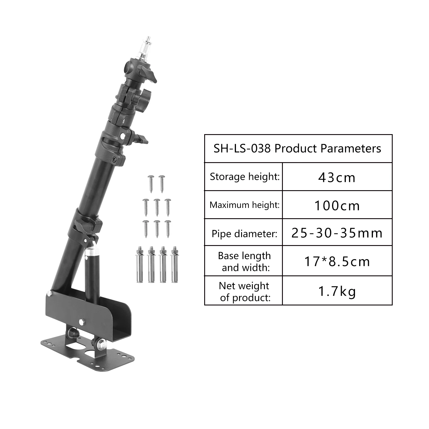 사진 스튜디오용 벽 마운트 붐 암, 비디오 스트로브 조명, 최대 길이 39.3 인치, 100 cm, 수평 및 수직 회전 가능