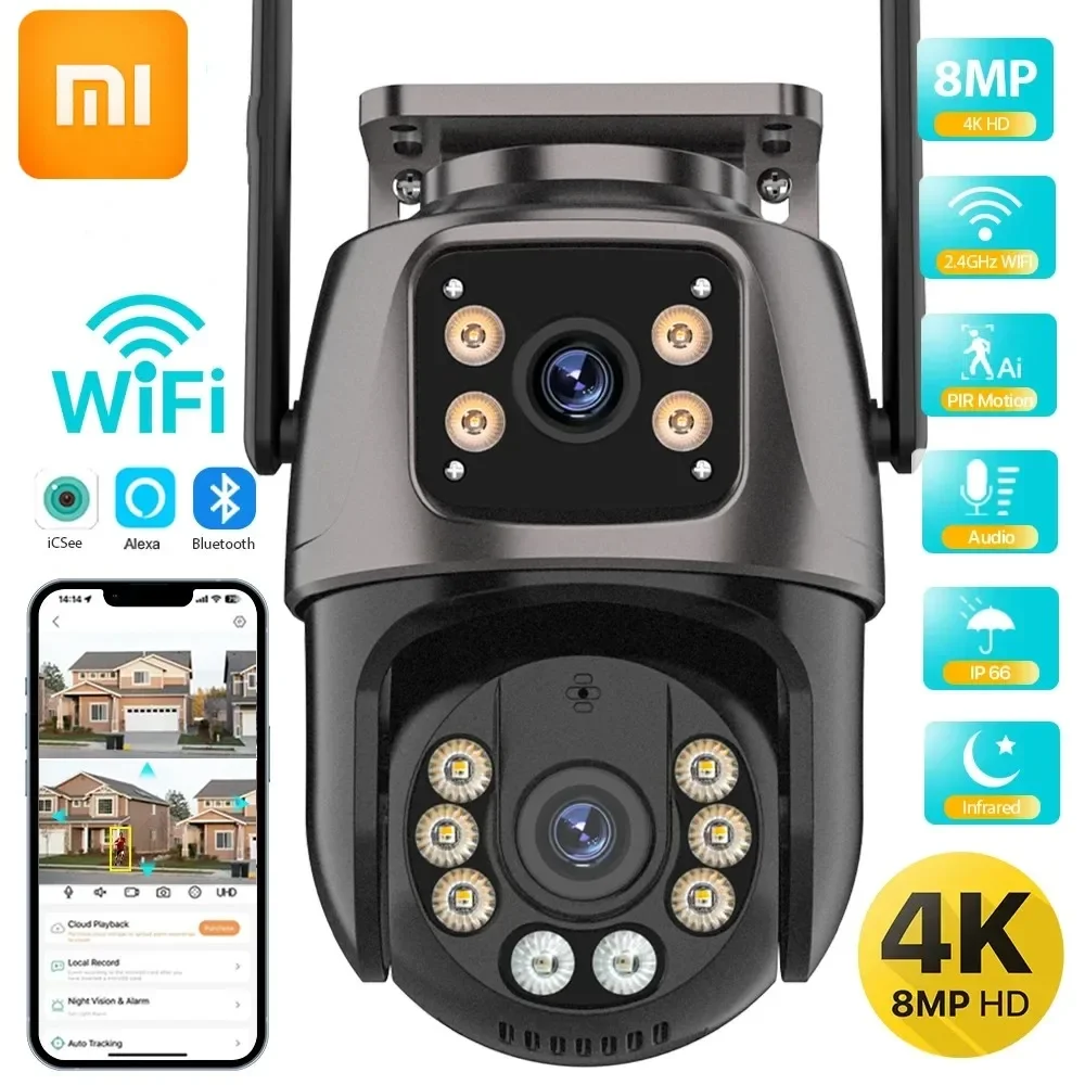 Xiaomi 4K 8Mp Hd Wifi Ptz Camera Outdoor 4Mp Dual Lens Dual Screen Ai Tracking Ip Camera Cctv Videosorveglianza P2P Icsee