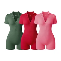 2025 Yoga Jumpsuit Summer Short Sleeve Zipper Sports Wear Gym Fitness Sports Bodysuits Women Fashion Running Yoga Fitness Suit - Image 2